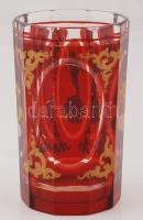 cca 1880  Emlék pohár, különféle festett jelképekkel, "Andenken" felirattal, karcos, nagyon apró csorbákkal, m:14 cm, d:8,5 cm