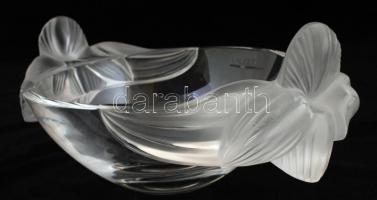 cca 1960 Lalique orchidea tál, formába öntött, maratott, színtelen üvegtál mintával, jelzett / Laliq...
