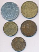 Német 3. Birodalom 1935J 50pf Al + 1937A 1pf Br + 5pf Al-Br + 1937D 10pf Al-Br + 1938A 2pf Br T:2,2-...
