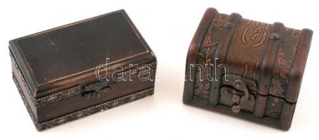 2 db dekoratív fa dobozka fém csattal, 11x7x5 és 9,5x7x7 cm