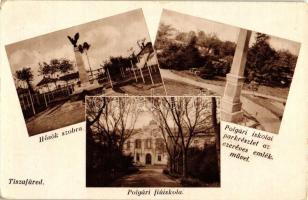 Tiszafüred, Hősök szobra, Polgári iskola, park, Ezeréves emlékmű