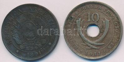 Vegyes: Argentína 1891. 2c Br + Kelet-Afrika / Kelet-Afrika és Uganda Protektorátus 1911H 10c Cu-Ni T:2- Mixed: Argentina 1891. 2 Centavos Br + East Africa / East Africa and Uganda Protectorate 1911H 10 Cents Cu-Ni C:VF