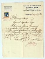 1914 Bp., A Schein Mór Hazai Nap- és Esernyőgyár  fejléces levélpapírjára írt munkáltatói igazolás jó munkavégzésről
