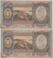 1943. 1000P (2x) sorszámkövetők T:II,II- hajtatlanok, folt és apró szakadás