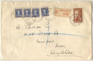 Nagyalakú ajánlott levél Nagybritanniába, Large size registered cover to England