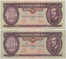 1957. 100Ft (2x) nyomdai papírránccal T:II,II-