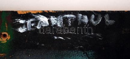 Jean Paul jelzéssel: Futószalagon, olaj, fa, 59×59 cm