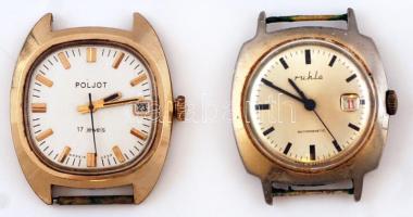 Poljot és Ruhla férfi órák, dátumkijelzővel, 2 db