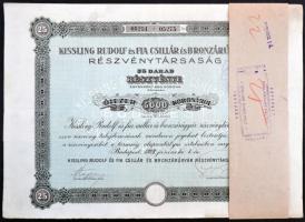 Budapest 1923. "Kissling Rudolf és Fia Csillár és Bronzárugyár Részvénytársaság" 25db részvénye összesen 5000K-ról, szelvényekkel és szárazpecséttel T:II-