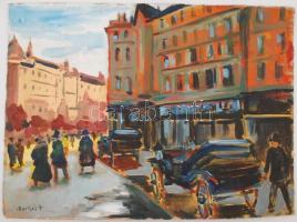 Berkes jelzéssel: Konflisok az alkonyi utcán, olaj, karton, 42×57 cm