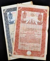 Budapest 1914-1915. "A Magyar Korona Országai 6%-kal kamatozó Járadékkölcsön" államadóssági kötvénye 100K-ról és 1000K-ról szelvényutalvánnyal, bélyegzésekkel T:III