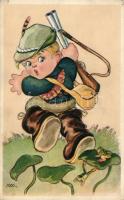 Hunter boy, humour, frogs, Cecami n. 783. s: M.M. (EB)