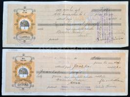 Szikszó 1928-1929. Szikszói Takarékpénztár Részvénytársaság + Szikszói Hitelintézet Mint. R.T. kitöltött váltója bélyeggel és bélyegzésekkel (2x) T:III