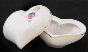 Hollóházi porcelán virágmintás váza és szív alakú ékszertartó dobozka, matricás, hibátlan, jelzett, ...