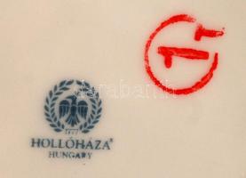 Hollóházi porcelán virágmintás váza és szív alakú ékszertartó dobozka, matricás, hibátlan, jelzett, ...