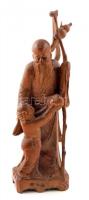 Keleti bölcset ábrázoló, dekoratív, faragott, fából készült szobor, jelzés nélkül, kis sérüléssel, m: 25,5 cm
