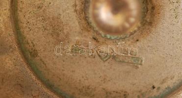 Dekoratív réz kínáló tál, jelzett, d: 22 cm