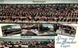 Lajtabruck, Bruck and der Leitha; Brucker Lager, laktanya, Prugg-kastély; Alex J. Klein kiadása / barrack, castle