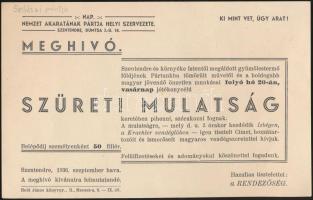 1936 Szentendre, Meghívó a Nemzet Akaratának Pártja Helyi Szervezete által rendezett szüreti mulatságra