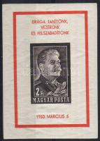 1953 Sztálin gyászblokk vágott (20000)/Mi Block 23I ungazähnt