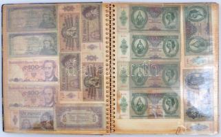 111db korona, pengő, forint bankjegy albumba ragasztva, közte jobb darabok, mint 1848. 5Ft, 10Ft &qu...