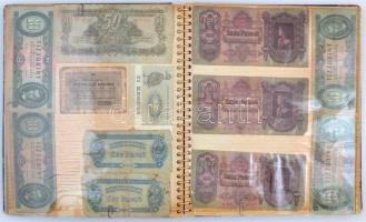 111db korona, pengő, forint bankjegy albumba ragasztva, közte jobb darabok, mint 1848. 5Ft, 10Ft &qu...