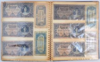 111db korona, pengő, forint bankjegy albumba ragasztva, közte jobb darabok, mint 1848. 5Ft, 10Ft &qu...