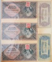 111db korona, pengő, forint bankjegy albumba ragasztva, közte jobb darabok, mint 1848. 5Ft, 10Ft &qu...