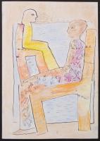 Jelzés nélkül: Ülő alakok, vegyes technika, 30×21 cm