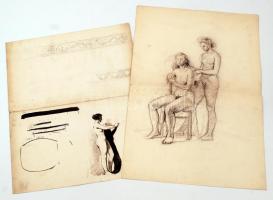 cca 1950 2 db kitöltetlen, kicsit sérült sztahanovista oklevél, benne különféle grafikákkal (aktok, ...