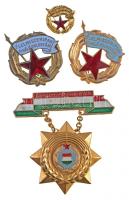 ~1960-1970. "Élelmiszeripar Kiváló Dolgozója" zománcozott fém kitüntetés + "Élelmiszeripar Kiváló Dolgozója" zománcozott fém jelvény (2x), és miniatűr T:1-,2