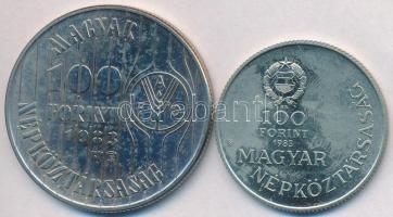 1983. 100Ft Cu-Ni "FAO" tokban tanúsítvánnyal + 1983. 100Ft alpakka "Széchenyi" eredeti tokban tanúsítvánnyal T:BU