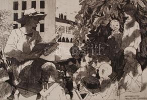 Lenkey Zoltán (1936-1983): Mesedélután. Rézkarc, papír, jelzett, 29×38 cm