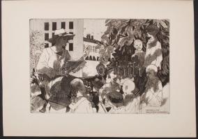 Lenkey Zoltán (1936-1983): Mesedélután. Rézkarc, papír, jelzett, 29×38 cm