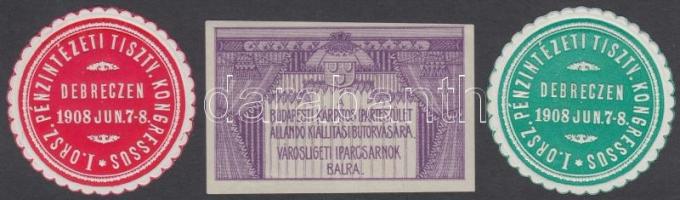 1908 Pénzintézeti tisztségviselők kongresszusa 2 klf színű pecsétbélyeg + Kárpitos kiállítás levélzáró R!