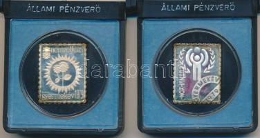 1979. "Nemzetközi Gyermekév" 2xklf Ag bélyegérem eredeti ÁPV tokban (3.41g/0.835/27x22mm) T:PP