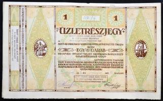 Budapest 1942. Budapest Szobafestő, Címfestő, Mázoló, Aranyozó és Fényező Ipartestület Hitelszövetkezet üzletrészjegye 40P-ről, szelvényekkel T:III