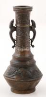 Antik japán bronz váza, jelzett, m: 16,5 cm