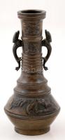 Antik japán bronz váza, jelzett, m: 16,5 cm