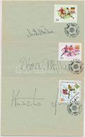 16 FTC-labdarúgó aláírása borítékokon(Ebedli Zoltán, Kvaszta Lajos, Nyilasi Tibor, Dózsa Attila, Szabadi László, Koch Róbert, stb.)
