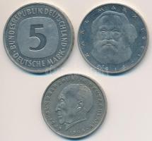 NSZK 1970J 2M + 1977J 5M + 1983J 5M "Karl Marx halálának 100. évfrodulója" T:2,2- FRG 1970J 2 Mark + 1977J 5 Mark + 1983J 5 Mark "100th Anniversary - Death of Karl Marx" C:XF,VF
