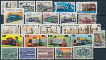 Railway motive 37 stamps, Vasút motívum tétel 37 db bélyeg, közte teljes sorokkal 2 stecklapon