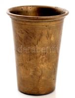 Emlék pohár, réz, I világháborús hadifogoly munka, vésett Jancsi felirattal, horpadt, m:8,5 cm