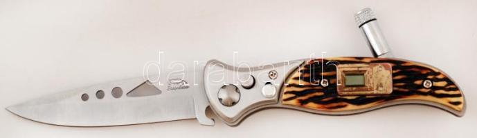 Vadász rugós bicska kijelzővel, lámpával, h: 22 cm