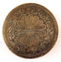 Ceyloni teafű tartó doboz, réz, gazdagon díszített, m: 8 cm, d: 8 cm