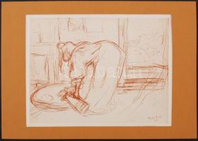 Henri de Toulouse-Lautrec (1864-1901): Reggeli készülődés, jelzett a nyomaton, 16x21 cm