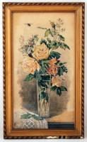 Benczúr Ida (1876-1970): Csendélet virágokkal, akvarell, papír, üvegezett antik keretben, 60×32 cm