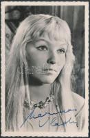 Marina Vlady (1938-) francia színésznő eredeti aláírása egy őt ábrázoló fotón, 14x9cm/Marina Vlady (1938-) is a French actress original signature on a photo, 14x9cm