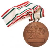 Gáll Gyula (1939-) 1966. "VIII. Atlétikai Európabajnokság Budapest" Br díjérem nyakszalagon eredeti tokban (70mm) T:1