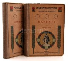 2 művészeti könyv: Diener Dénes József: Leonardo da Vinci. 113 szövegképpel és 16 melléklettel. Művészeti Könyvtár (K. Lippich Elek szerk.) Bp., 1907, Lampel. Aranyozott, dombornyomott kiadói egészvászon kötésben. Közepes állapotban + Wollanka JÓzsef: Raffael. ua.